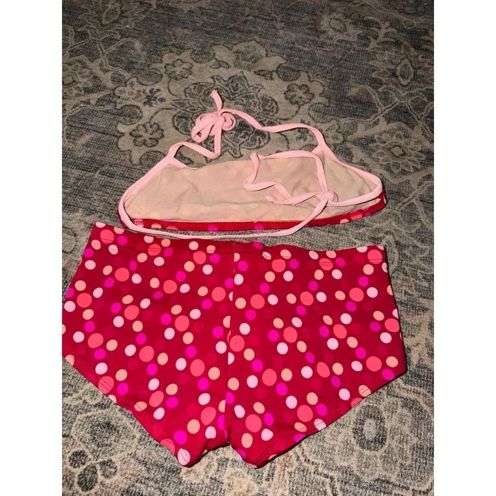 Vintage Y2K Boyshort Bikini Set Pink Polka Dots Halter Shorties